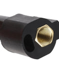 Close-up of 15AK Brass Solder Neck For MIG Welder with black body and brass threaded connection for high heat resistance.