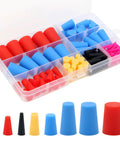 Pro Grade Heavy Duty All Purpose High Temp Silicone Rubber Tapered Plugs Kit 110 Piece Set With 8 Sizes in plastic storage box