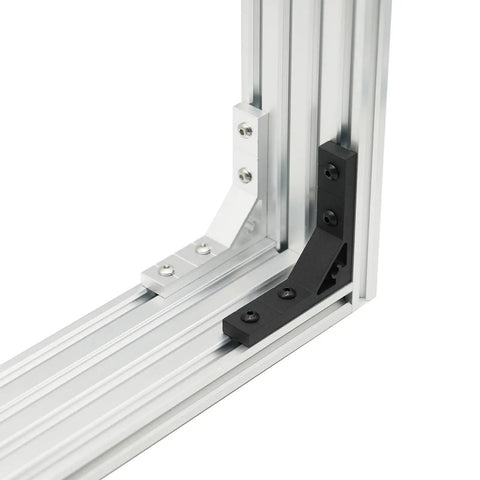 Close-up of 4 Pack 78x78mm Corner Brackets for 2020 Aluminum Extrusion Profile 90 Degree Gusset With 16 M5 Screws And 16 M5 T Nuts.