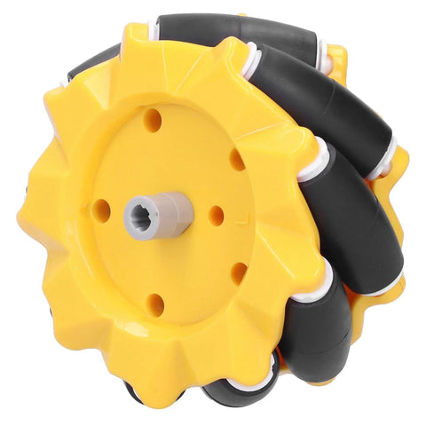 80mm mecanum wheels for DIY robots, yellow rubber-coated wheel offers omnidirectional movement for smart robot projects and RC cars.
