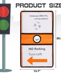Set Of Six Traffic Cone Sleeve Covers With Pockets For Caution Signs And Outdoor Safety Includes Orange Blue Green Red Purple Colors For Clear Visibility During Training And Events, shown in orange with "NO Parking Turn Left" text.