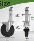 Five Inch Scaffolding Wheels Set Of Four With Dual Locking Brakes And Square Stem For Scaffolding Heavy Duty Steel Caster Wheels 440 Lbs Capacity Per Wheel Smooth Rolling And Secure Locking For Stable Construction.