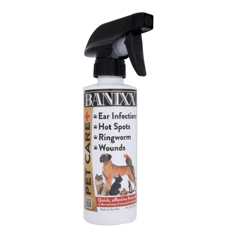 All-In-One Horse And Pet Grooming Spray For Horses, Dogs And Cats Daily Skin, Coat, And Hoof Care Alcohol-Free Non-Staining No Odor Made In USA 8 oz bottle with animals on label