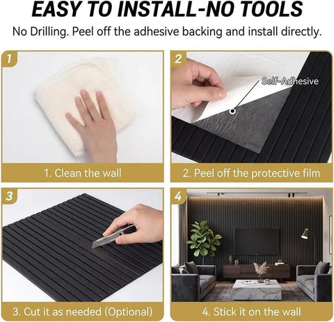 Installation process of 6 Pack Black Acoustic Foam Panels 1 X 24 X 24 Inch Soundproof Wedge Tiles on wall.