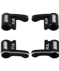 CNC Aluminum Shock Flex Blades For SCX24 1 24 RC Crawler Upgrade, black anodized, set of four blades labeled FUR, RUR, FUL, RUL.