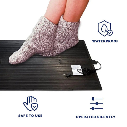 Foot Warmer Portable Heated Rubber Mat For Home Office Garage And Car 135W Energy Saving Warmth, Rugged Waterproof Rubber in use