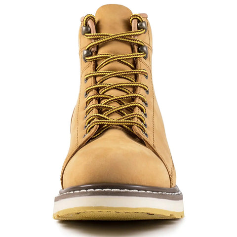 Men's Six Inch Leather Work Boots With Slip Resistant Tread And Dual Density Pu Wedge Sole For Hella Underfoot Cushioning On Concrete And Hard Floors All Day Long
