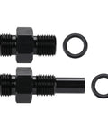 6AN Male Flare To One Quarter NPSM Transmission Cooler Adapter Fittings, black aluminum, for 4L80E, with O-rings visible