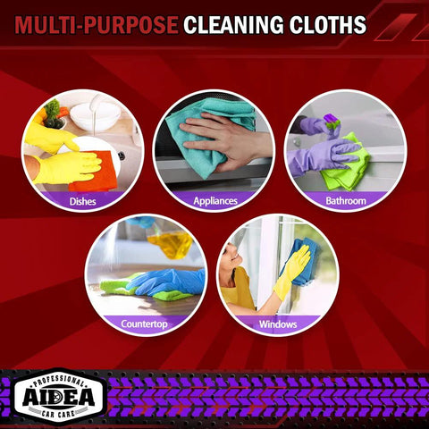 AIDEA microfiber cleaning cloths, 50pk, 12x12 in; multiuse towels for dishes, countertops, windows.