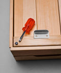 Badass Heavy Duty L Shape Drawer Lock Strike Plates Silver Metal Latch Fasteners For Cabinet Security on wooden dresser with screwdriver