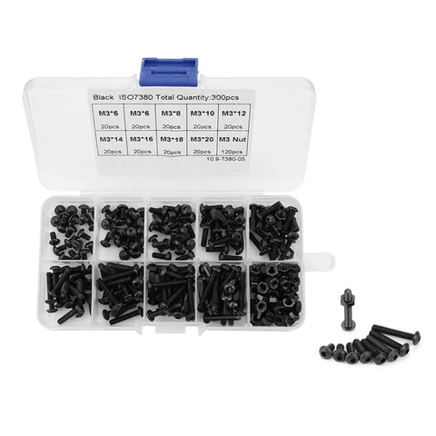 M3 Button Head Hex Socket Screws And Nuts Set All In One Kit Grade 10.9 Black Oxide Finish 300-Piece Assortment in case