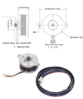 Technical drawing and components of 36Mm Two Phase Direct Drive Stepper Motor With Ten Teeth Gear For 3D Printers And CNC Machines