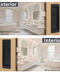 Zero Profile Pocket Door Lock Privacy Hardware With Flush Mount Pull Handle shown in matte black on a wooden door.