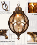 Outdoor Pendant Lights For Porch And Yard Old School Vintage Exterior Hanging Lantern With Spherical Glass Shade Bronze Aluminum Fixture Weatherproof IP54 For Gazebo Entryway Patio And Garden