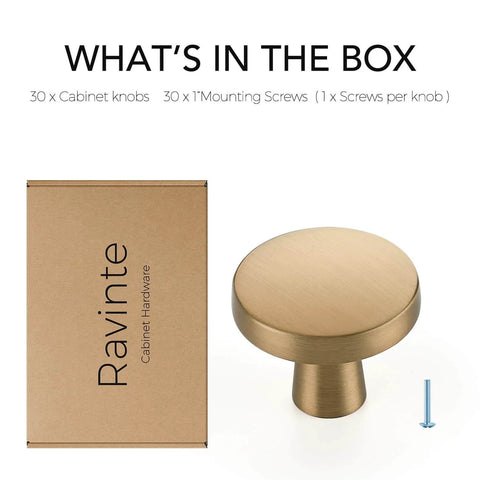 Solid Round Kitchen Cabinet Knobs 30 Pack Single Hole Pulls In Champagne Bronze Oil Rubbed Finish For Cabinets And Drawers