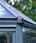 Corner detail of Hexagon Walk In Greenhouse Kit With Aluminum Frame And Heavy Duty Polycarbonate Panels, Lockable Door, Gutter System