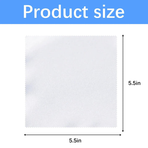 White microfiber cleaning cloth, 5.5 x 5.5 in, product size diagram showing dimensions