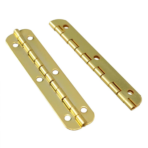 Six Pack 180 Degree Gold Rounded Corner Piano Hinges for Wooden Boxes and Small Cabinets With Screws Ideal Miniature Hinges