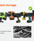 Wall Mount Garage Storage And Garden Tool Organizer With 350 Pound Capacity Adjustable Steel Rails And 6 Rubber Coated Hangers Rustproof Carbon Steel Rack For Garage Shed And Outdoor Tools holding power tools.