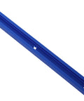 Close-up of anodized blue channel rail from 2-Pack 39.4 Inch Aluminum T Tracks For Drill Press And Router Tables, Universal Channel Rails With Pre Drilled Holes And Screws, Durable Anodized Blue Jig Fixtures For Precision Woodworking, Pro Grade Setup Made Easy.