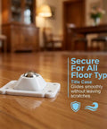 Reliable Peel Stick Mini Caster Wheels White Four Pack No Sweat Furniture Sliders on hardwood floor for smooth sliding.