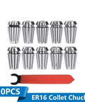 Collet Chuck Kit With ER16 Wrench For Lathe Holder, 10 high carbon steel collets and red wrench displayed