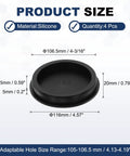 4 Pieces T Shaped Silicone Plugs 106.3mm Diameter Approx 4.17 Inch Snap In Hole Seal with size details on white background