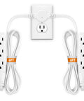 Long Reach Twin Extension Cord Power Strip 12 Foot Dual Outlets With Flat Wall Plug Flexible Split Cables For Behind Bed And Couch No Clutter White Indoor Flush Design installed in wall socket