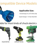 Two Pack External Deburring Chamfer Tool With Carbide Blades And Quick Release Hex Shank Heavy Duty Burr Removal Drill Bit For Damaged Screws Bolts And Fasteners From One Eighth Inch To Three Quarters Inch Blue shown on various drills