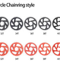Circle chainring styles in black and red, including 34T Direct Mount Chainring 34T Narrow Wide Teeth 3mm Offset CNC 7075 Aluminum for SRAM GXP Cranksets 1x Compatible With 9 10 11 12 Speed Drivetrains Durable Black Finish.