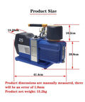 Heavy Duty Two Stage Vacuum Pump With Automatic Refill Kit, 15 Cfm 3/4 Hp Double Vane showing product dimensions and details.