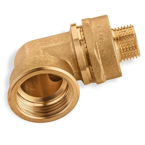 Brass 90-degree pipe elbow adapter; 1/2 in male x 1 in female threaded, Amazon
