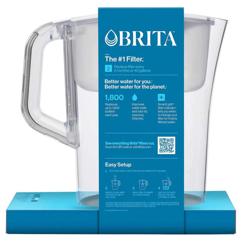 Large 10 Cup Water Filter Pitcher With SmartLight Filter Reminder, Includes Two Standard Filters, BPA Free, White, front view