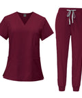 Red Scrub Set For Nurses And Spa Pros Top And Joggers Machine Washable Workwear Easy Care Durable Nursing Uniform