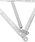 Close-up of heavy duty triangular spring hinges for sofa beds and home storage foldable lift up steel hinges