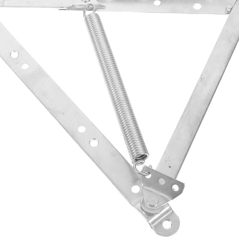 Close-up of heavy duty triangular spring hinges for sofa beds and home storage foldable lift up steel hinges