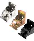 Locking Folding Hinges 90 Degree Foldable Shelf Brackets in steel, gold, and black for table bed legs and workbench expansion