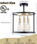 Dope Industrial Semi Flush Mount 3 Light Ceiling Fixture In Vintage Black With Adjustable Sockets And Rustic Metal Cage Shade