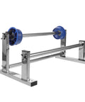 Adjustable Tabletop Stretch Film Dispenser With Cutter Lightweight Metal And Plastic Build Manual Hand Wrap Tool For Cargo And Pallet Wrapping Easy Grab And Go One Hand Operation For Quick Pack Jobs, metal frame with blue rollers