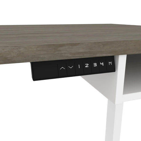 L Shaped Electric Standing Desk Adjustable Height Commercial Workstation Heavy Duty Desktop melamine control panel close-up