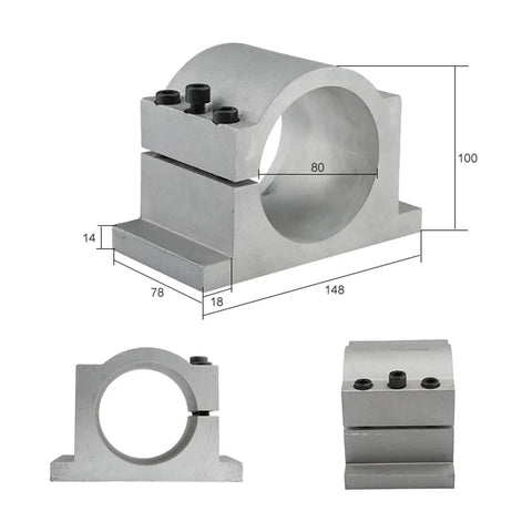 Heavy Duty Two Point Two Kilo Watt Water Cooled Cnc Router Spindle cast aluminum mounting bracket with measurements