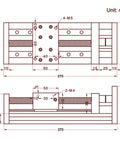 Technical drawing of Dual Linear Rail Guide With SFU1605 Ballscrew And Square Rails, NEMA23 Stepper Motor, 150mm Stroke CNC Actuator