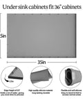 Gray under sink mat for 36-inch cabinets, silicone waterproof liner 35x22.5 inches, protects against leaks, holds over 3 gallons.