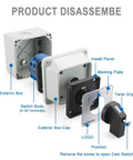 Universal Rotary Changeover Switch SZW26-20/D202.2D-W disassembled view showing exterior box, switch body, and components