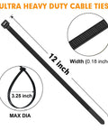 Beefy Heavy Duty Black Cable Zip Ties 12 Inch 1200 Pack Nylon 66 Tie Wraps With 50 Lb Tensile Strength UV Resistant Outdoor