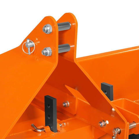 Close-up of 96 Inch Box Blade Scraper For Tractors With 8 Shanks, 3 Point Hitch Attachment, Fits 30 To 70 HP, Heavy Duty Steel Frame