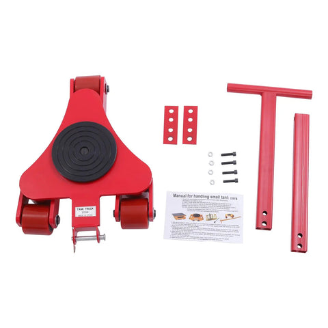 Beefy 2 Ton Machinery Mover Dolly Set Of 4 With 360 Degree Swivel PU Wheel Rollers Heavy Duty Industrial Equipment Transport Skate For Warehouse Factory Garage Move red dolly set with handle, bolts, and manual