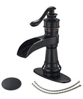 Oil Rubbed Bronze Waterfall Bathroom Sink Faucet With Single Handle 1 Hole Mount No Fuss Easy Install Pop Up Drain Assembly And Durable Supply Hose