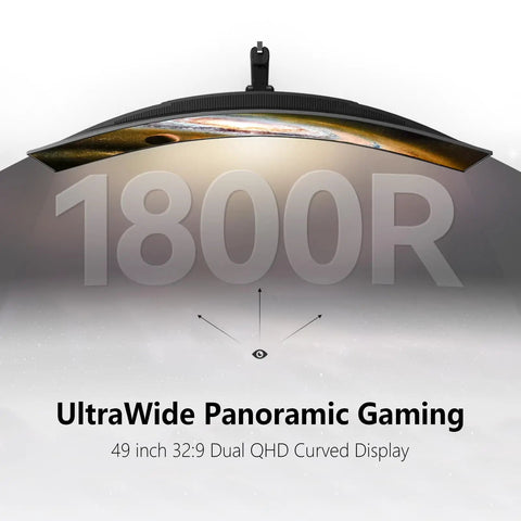 49 Inch OLED Ultrawide Curved Monitor With 5120x1440 Resolution And 144Hz Refresh, 0.03ms Response in gaming setup