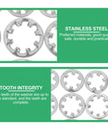 Close-up of stainless steel internal tooth lock washers highlighting durable star design from Internal Tooth Lock Washers Set 300 Pieces.